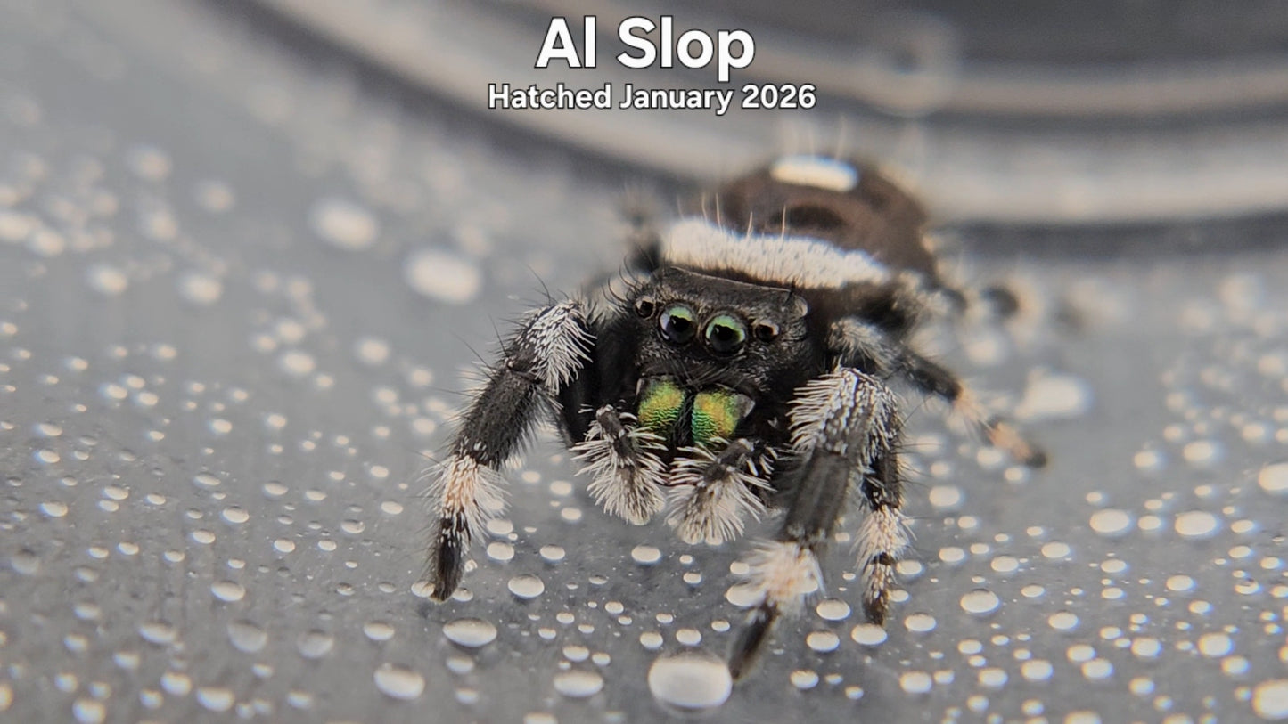 "Al Slop" Male Regal Jumping Spider (Phidippus regius) - Hatched January 2026